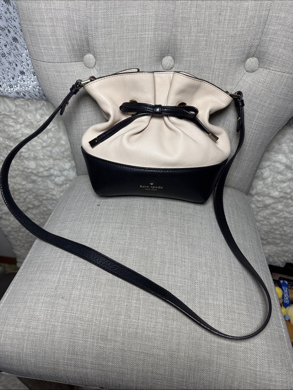 kate spade Two-Tone Cream and Black Drawstring Crossbody
